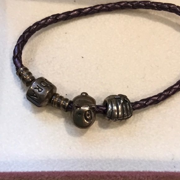 Pandora single braid bracelet and charms - Picture 2 of 2